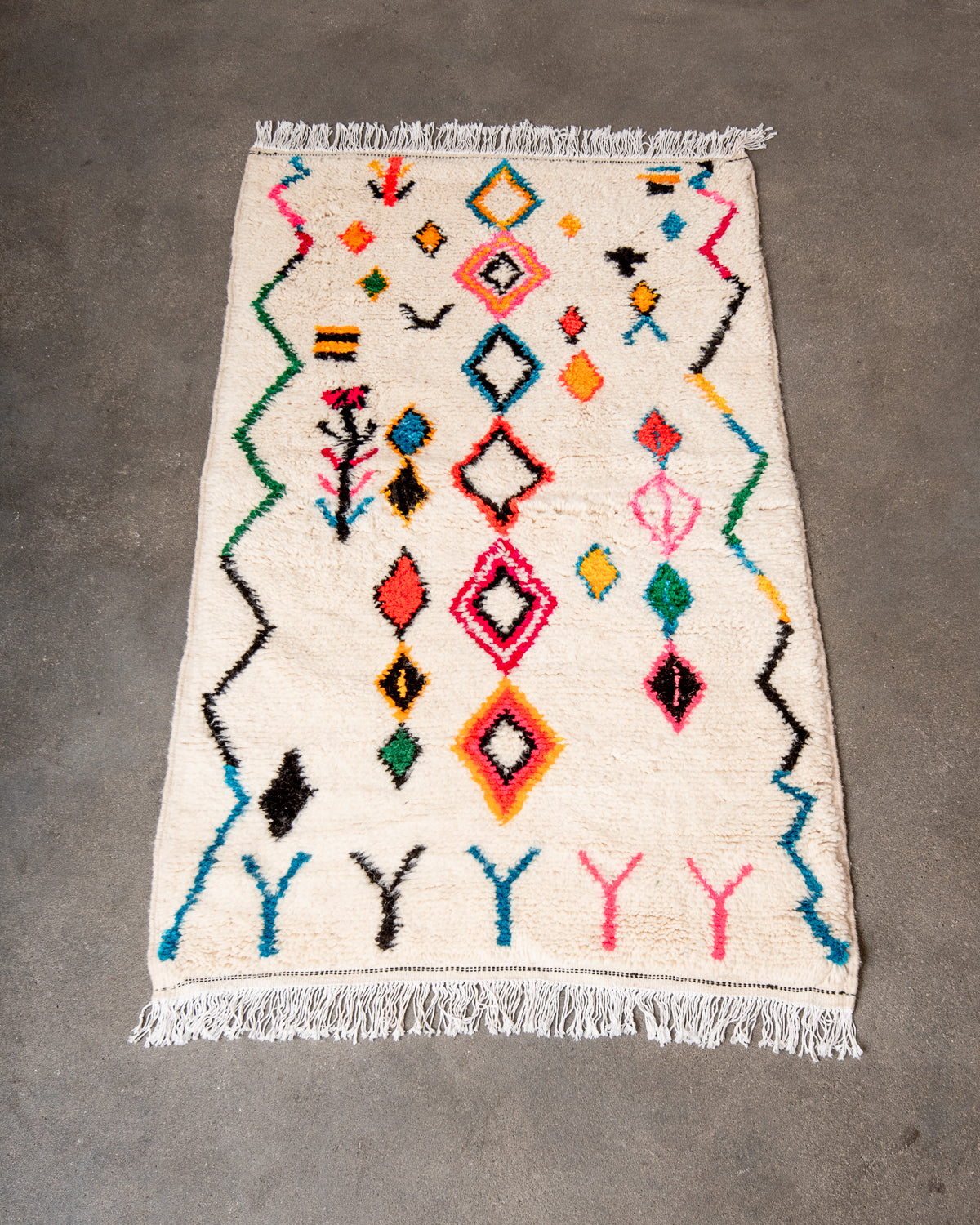 Modern designer handcrafted Berber rug from morocco Azilal with beautiful colors and patterns.